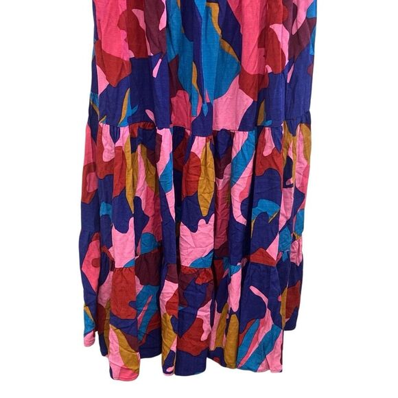 Mister zimi Zuri rayon colorful V-Neck midi dress balloon sleeve size 10 #720 - Picture 6 of 13
